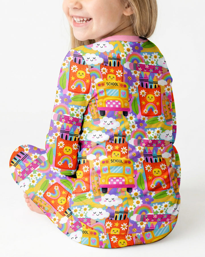 Retro Happy Classroom Bamboo Two Piece Long Sleeve Pajama Set