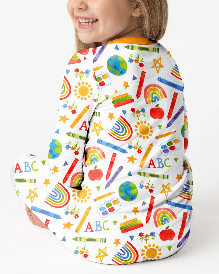 School Scribbles Bamboo Two Piece Long Sleeve Pajama Set