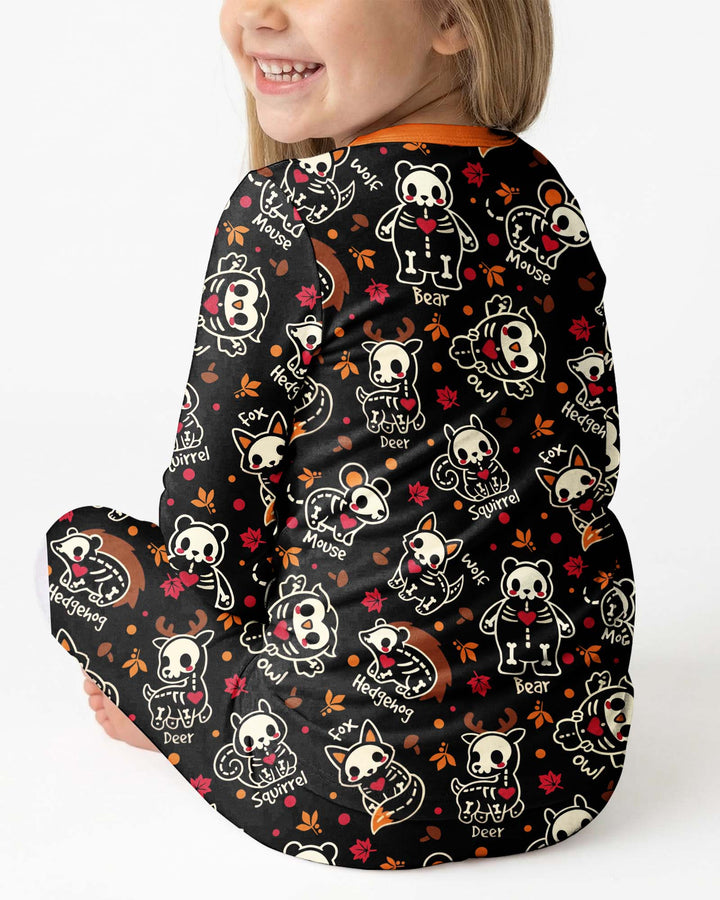 Kawaii Skeleton Woodland Animals Bamboo Two Piece Long Sleeve Pajama Set