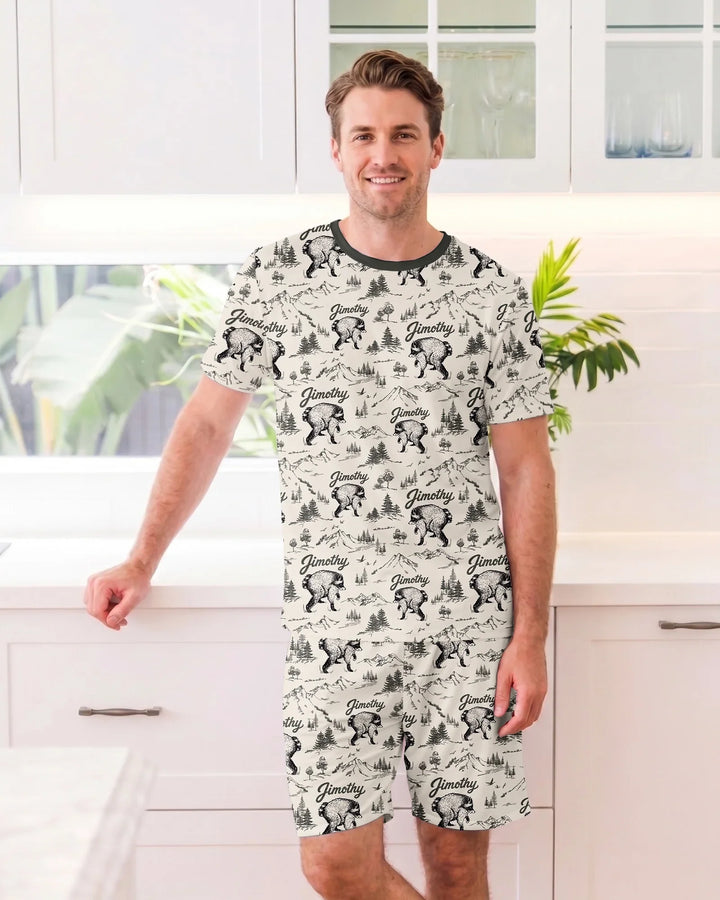 Vintage Jimothy Racoon Family Matching Bamboo Men Short Sleeve Short Pajama Set