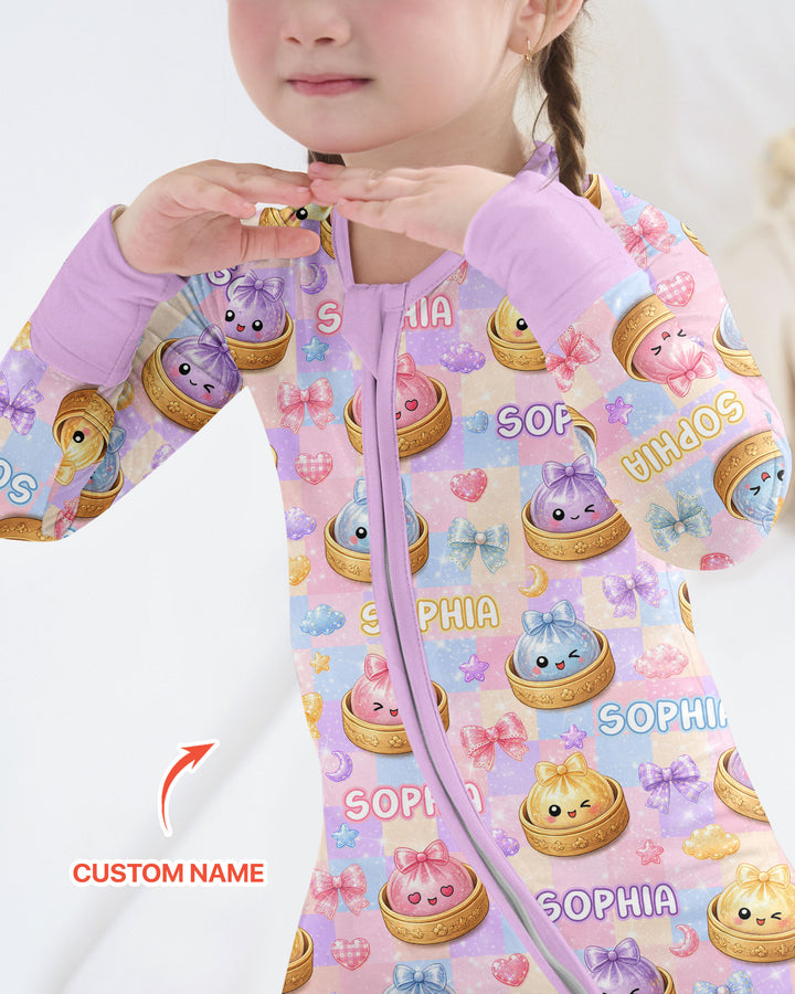 Custom Name Coquette Glitter Dumpling Bamboo Convertible Zippy