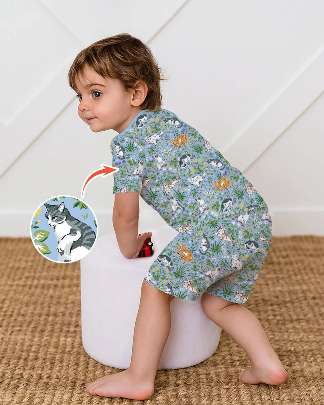 Pijama de dos piezas de bambú de manga corta y pantalón corto a juego para la familia de Kitten Garden