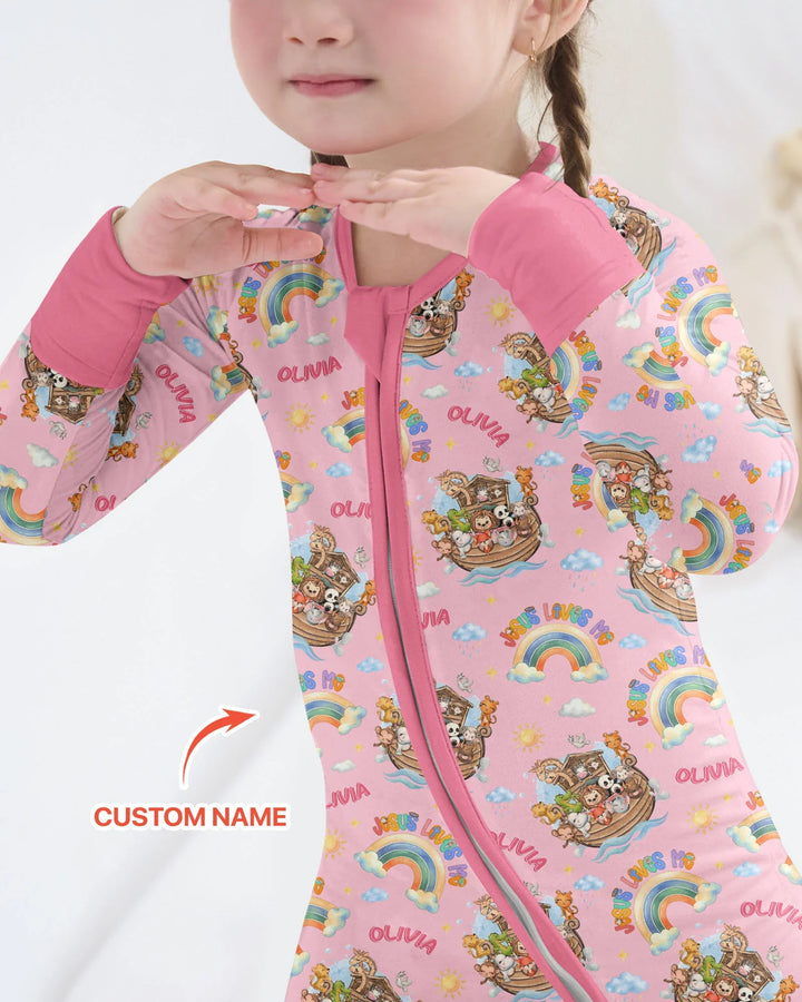 Custom Name Jesus Loves Me Noah's Ark Bamboo Convertible Zippy