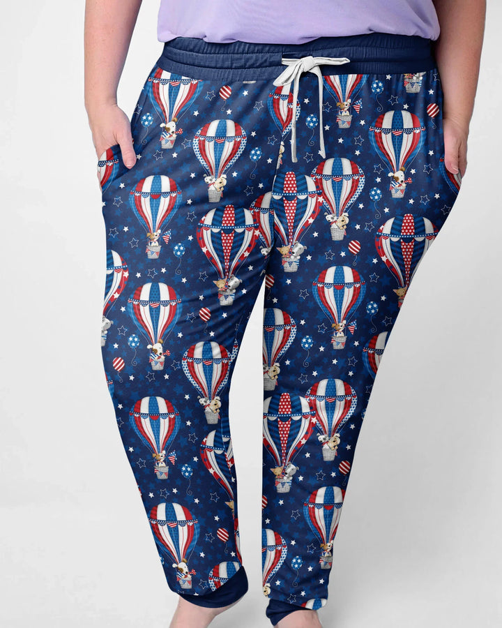Conjunto de pijama de bambú para mujer a juego con la familia, diseño de cachorros patrióticos en globos aerostáticos