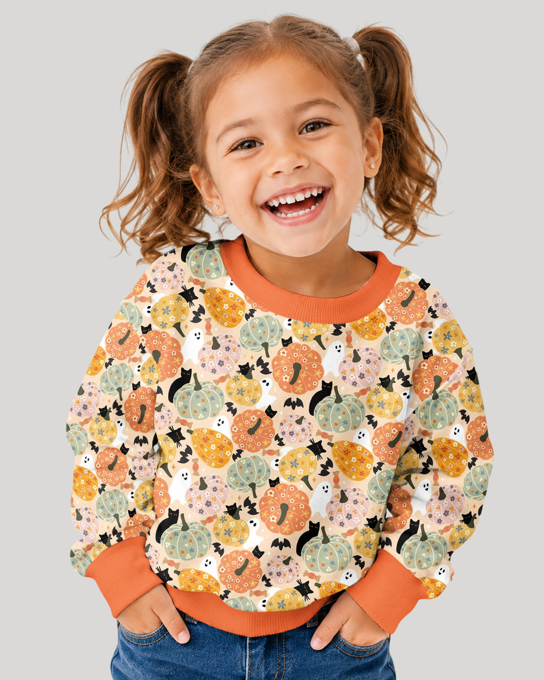 Floral Pumpkin Ghost Halloween Bamboo Crewneck Sweatshirt