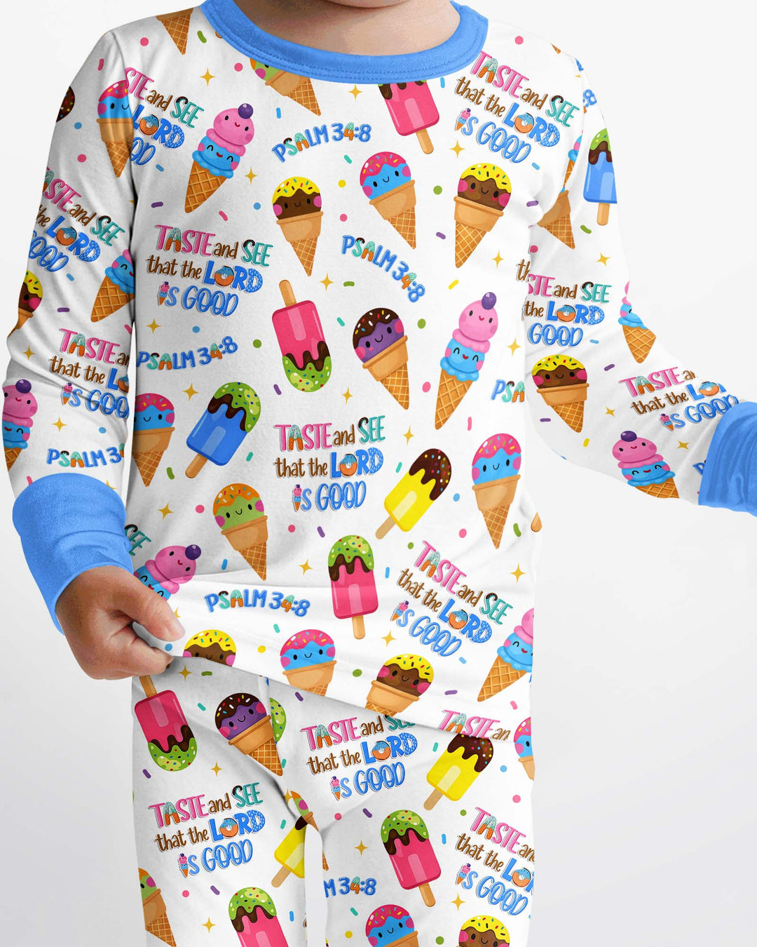 Jesus Summer Ice Cream Taste and See That The Lord Is Good Bamboo Two Piece Long Sleeve Pajama Set
