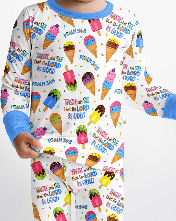 Jesus Summer Ice Cream Taste and See That The Lord Is Good Bamboo Two Piece Long Sleeve Pajama Set