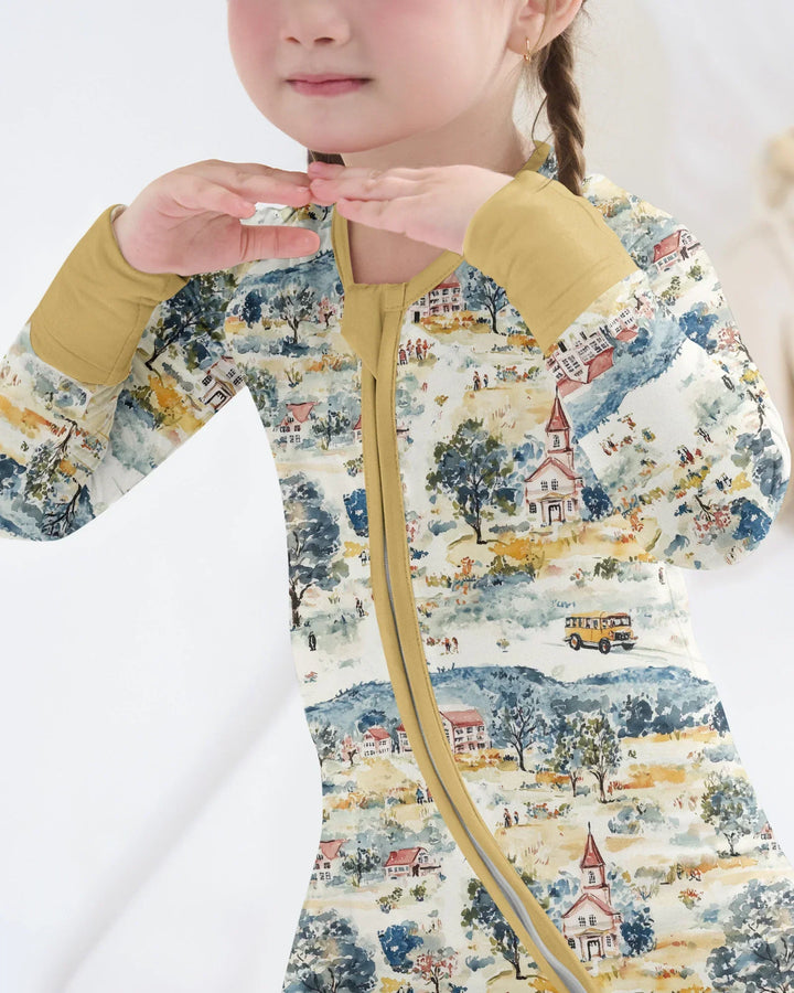 Whimsical Watercolor School Village Bamboo Convertible Zippy