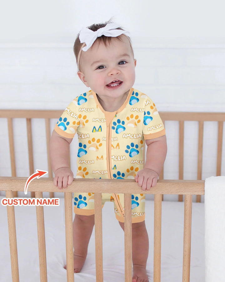 Custom Name Favourite Blue Dog Family Matching Bamboo Shorty Zippy