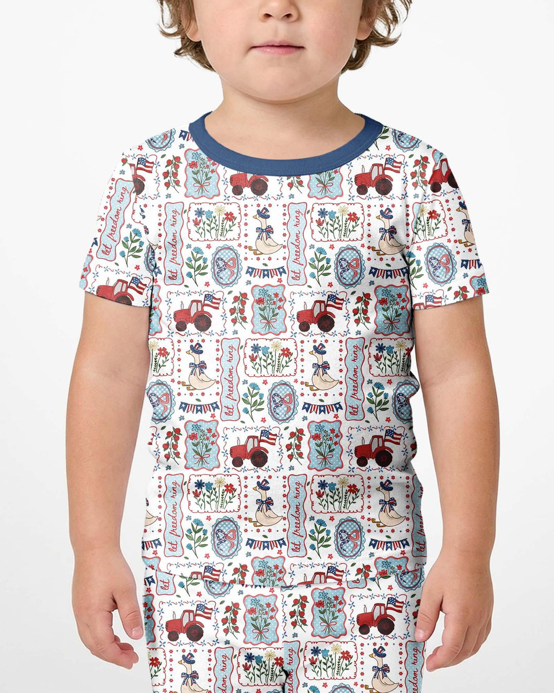 Patriotic USA Silly Goose Family Matching Bamboo Two Piece Short Sleeve Shorts Pajama Set