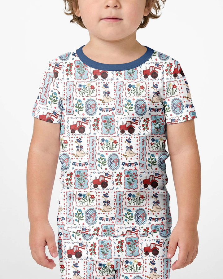 Patriotic USA Silly Goose Family Matching Bamboo Two Piece Short Sleeve Shorts Pajama Set
