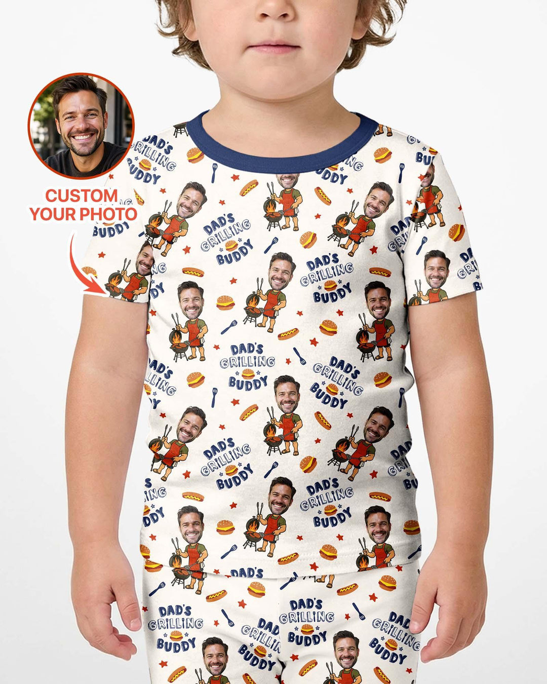 Custom Photo Dad's Grilling Buddy Family Matching Bamboo Two Piece Short Sleeve Shorts Pajama Set