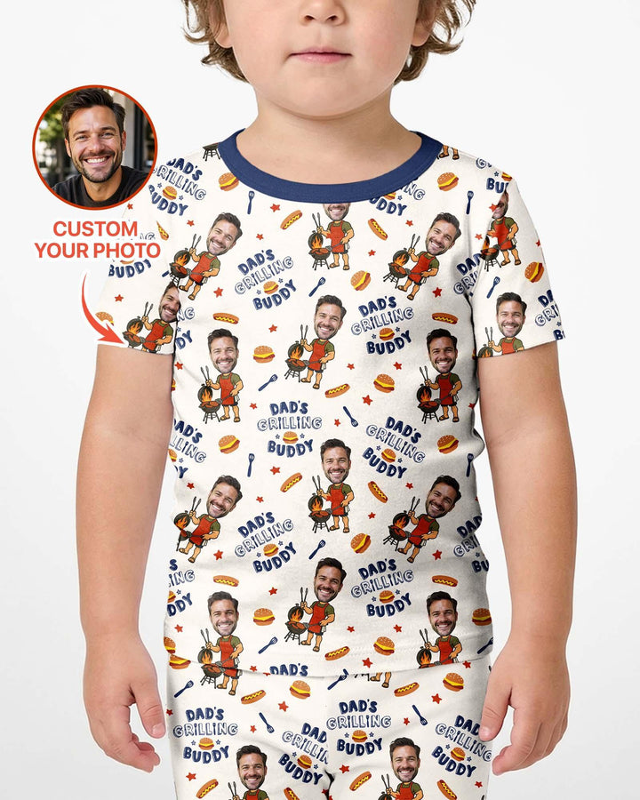 Custom Photo Dad's Grilling Buddy Family Matching Bamboo Two Piece Short Sleeve Shorts Pajama Set