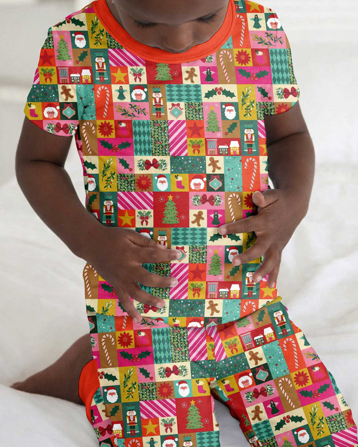Maximalist Christmas Collage Bamboo Two Piece Short Sleeve Pajama Set