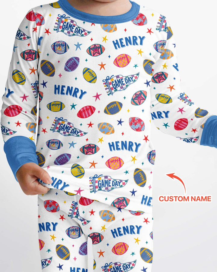 Custom Name Game day Bamboo Two Piece Long Sleeve Pajama Set
