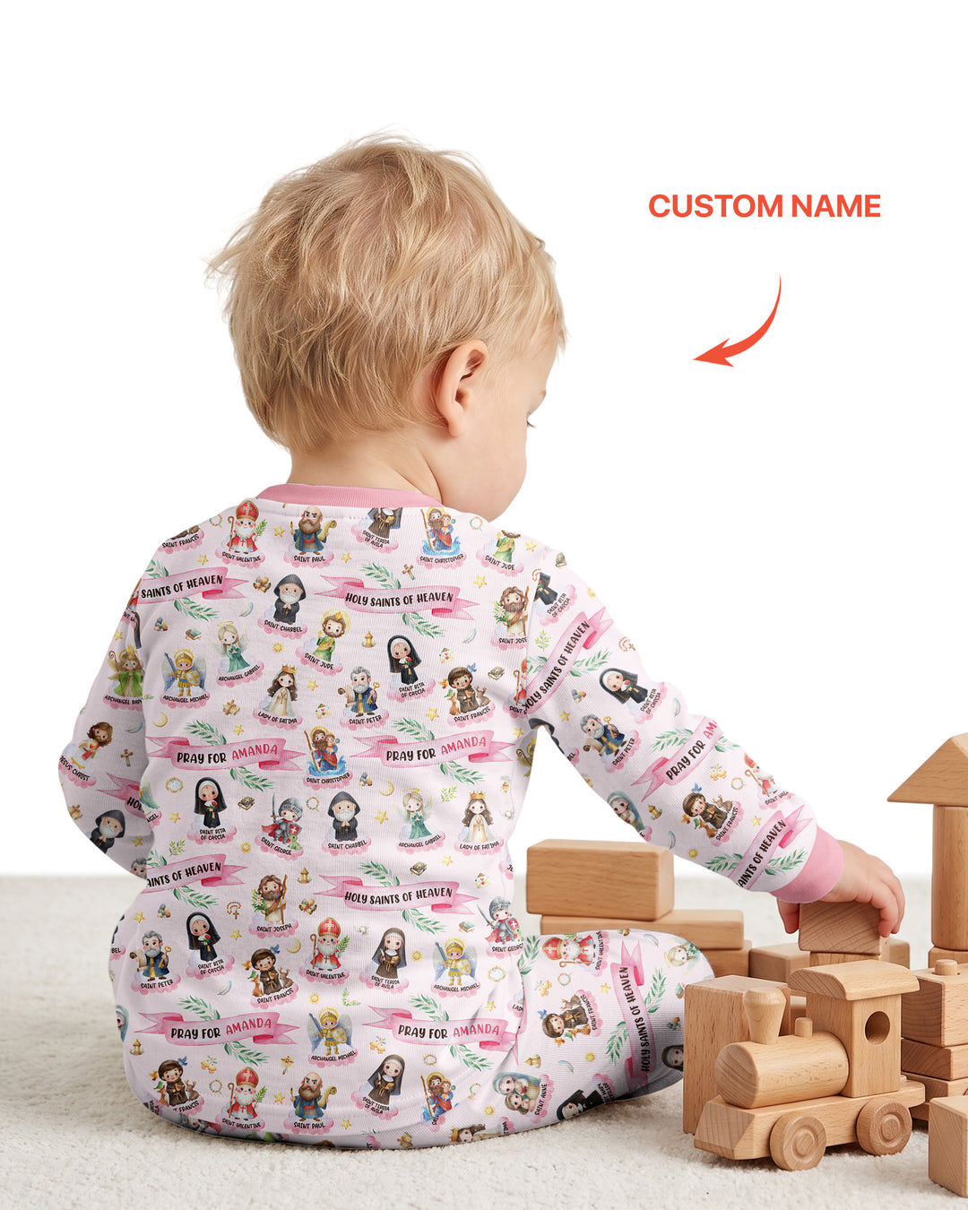 Santas y Santos del Cielo Juego de Pijama de Dos Piezas de Bambú de Manga Larga con Nombre Personalizado