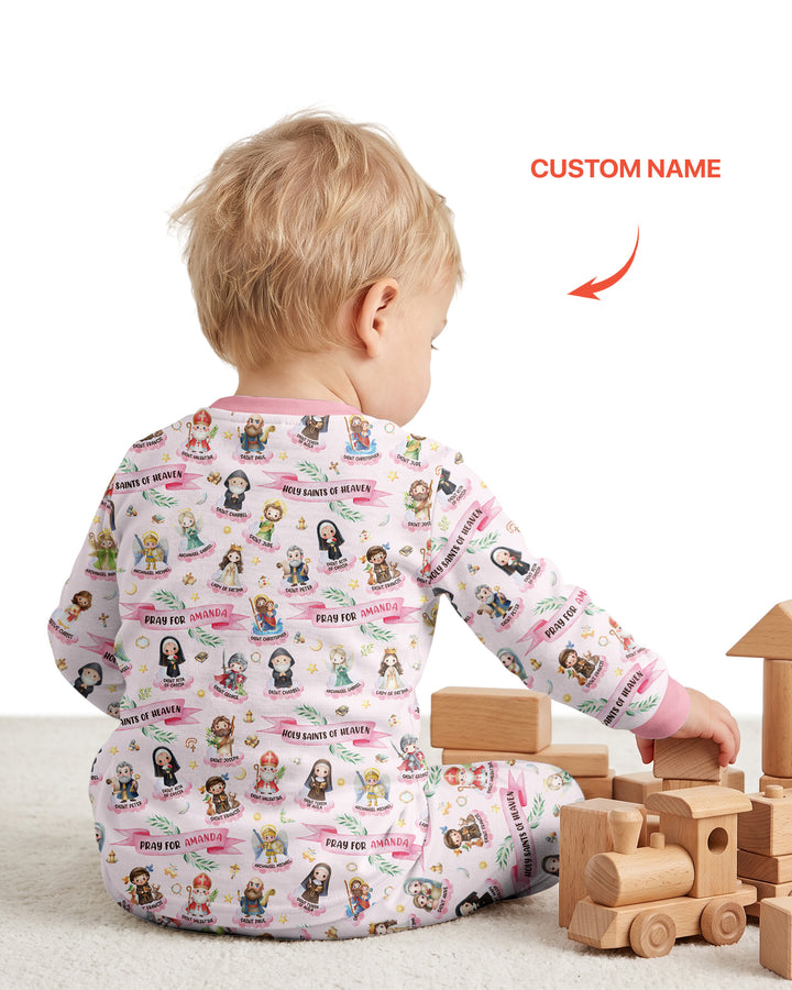 Santas y Santos del Cielo Juego de Pijama de Dos Piezas de Bambú de Manga Larga con Nombre Personalizado