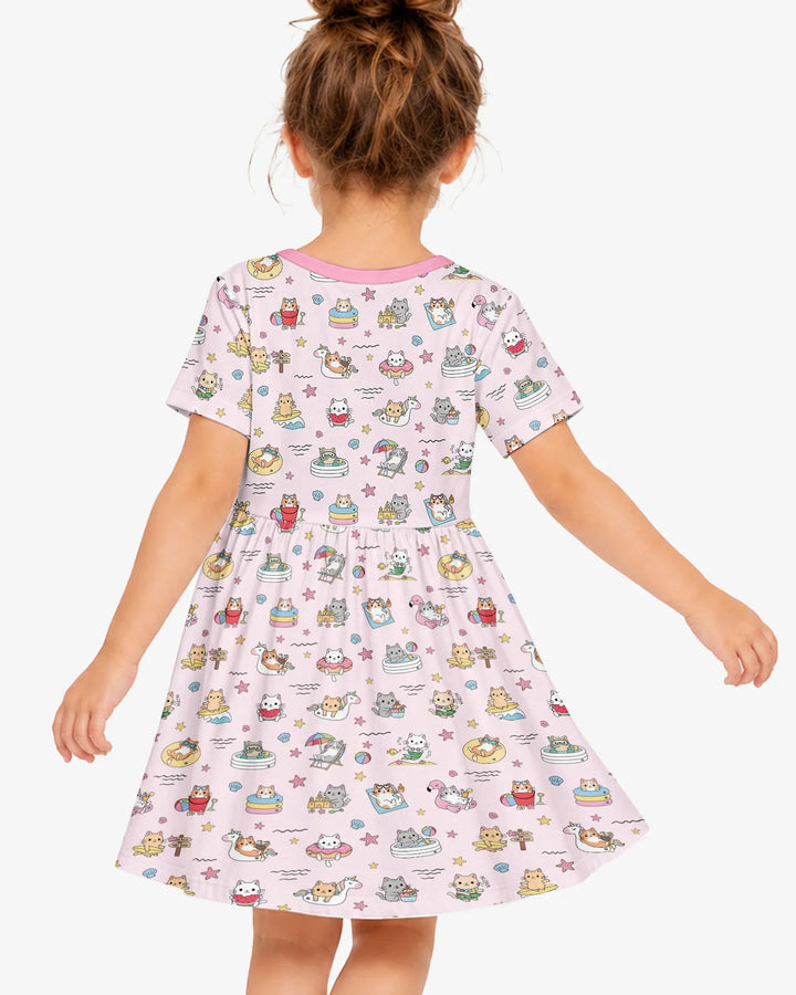 Kawaii Cats Summer Vacation Bamboo Twirl Dress