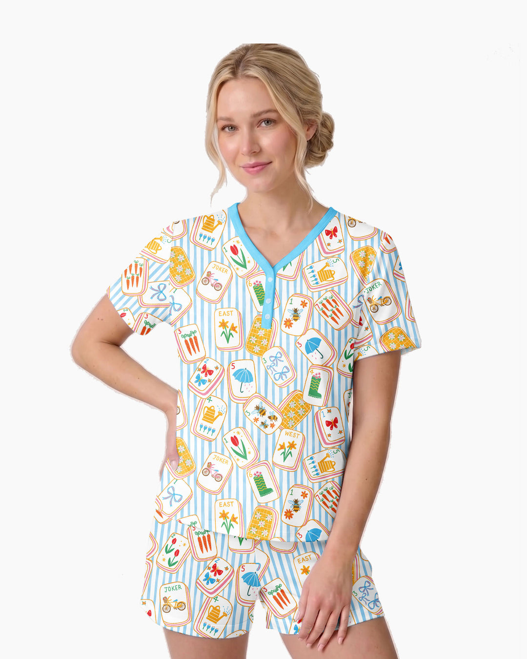 Mahjong Club Mommy & Me Matching Bamboo Women Short Sleeve Short Pajama Set