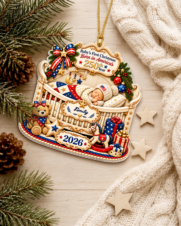 Baby's First Patriotic Christmas 2026 Personalized 1-Side Photo Acrylic Ornament