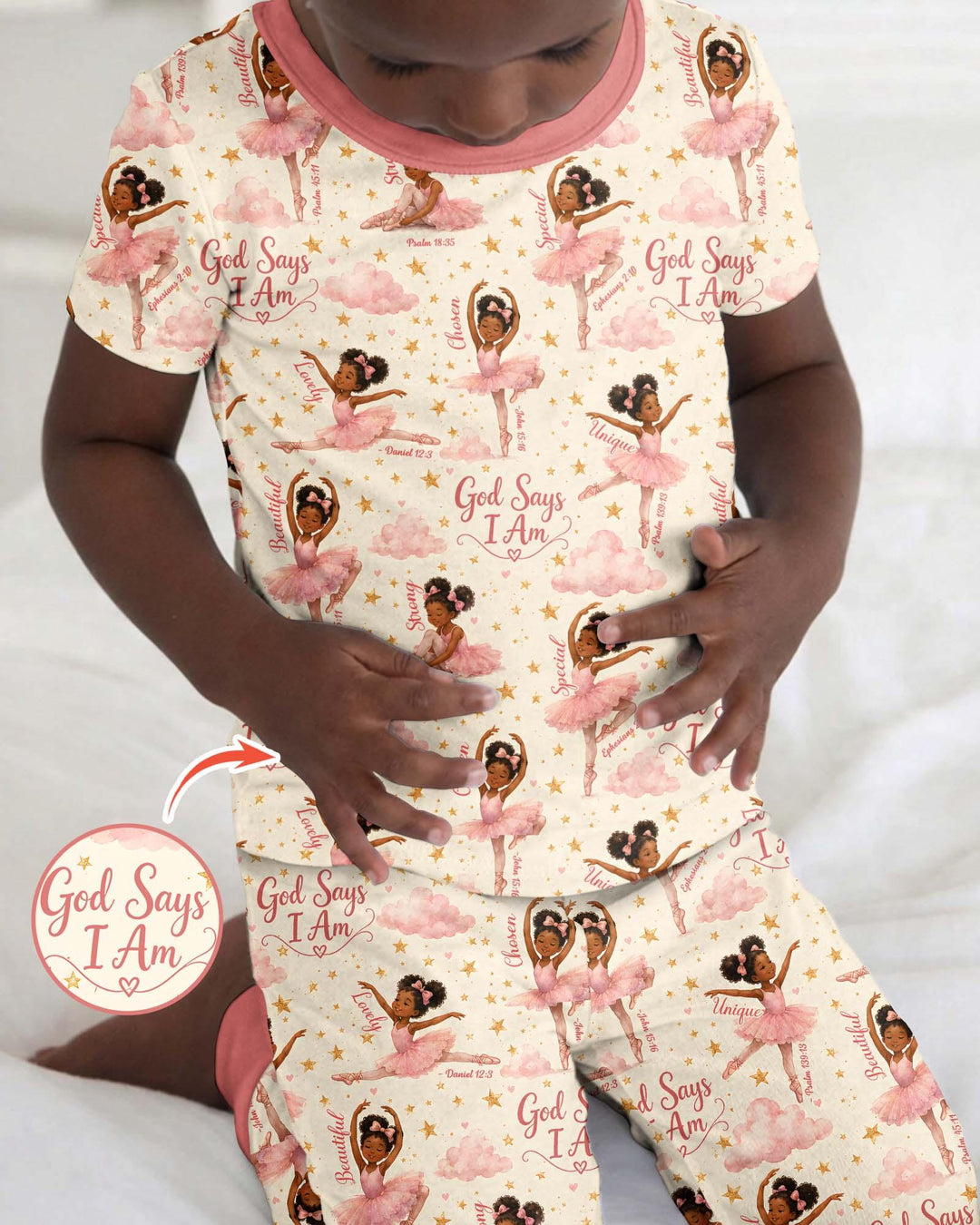 Black Girl Ballerina God Says I Am Bamboo Two Piece Short Sleeve Pajama Set