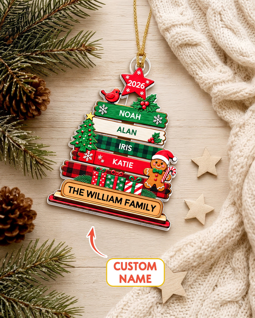 Custom Family Book Tree 1-Side Photo Acrylic Ornament