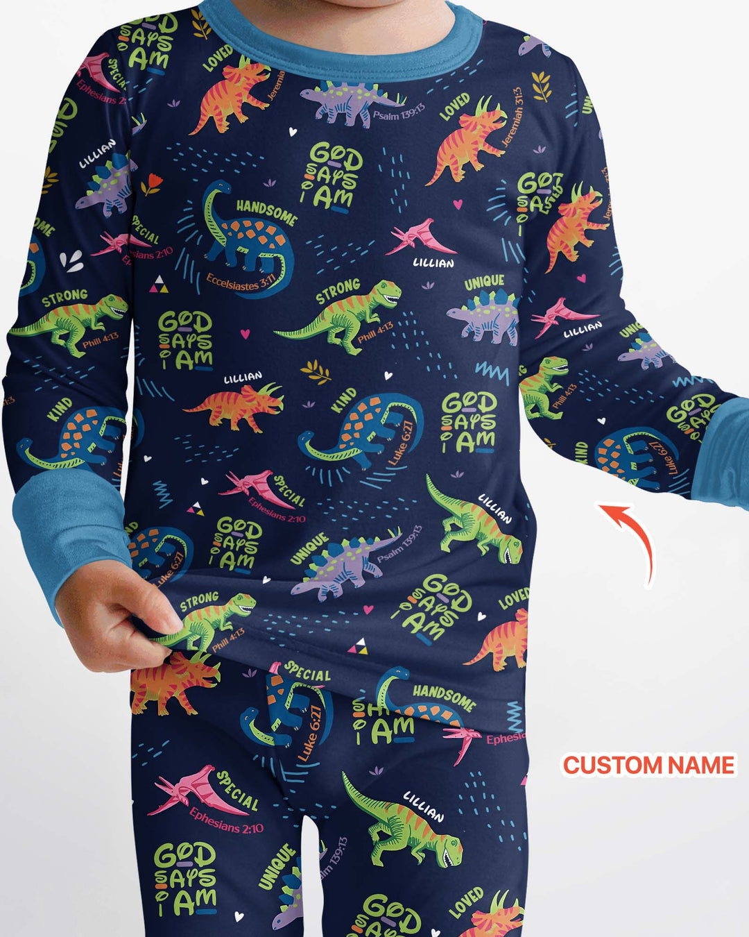Custom Name God says I am Dinosaur Bamboo Two Piece Long Sleeve Pajama Set