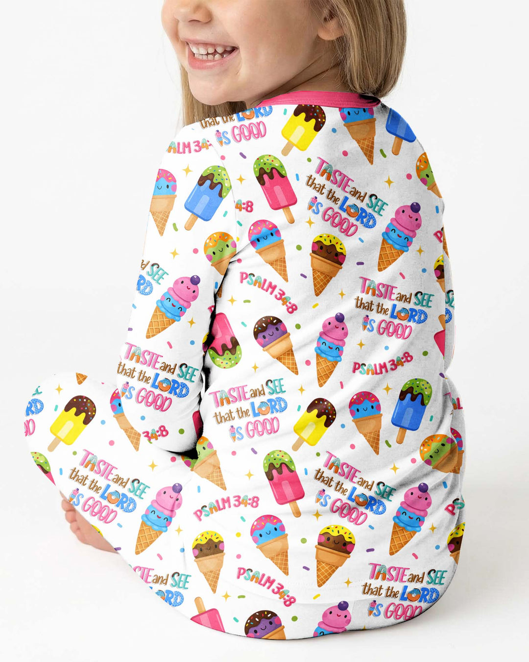 Jesus Summer Ice Cream Taste and See That The Lord Is Good Bamboo Two Piece Long Sleeve Pajama Set