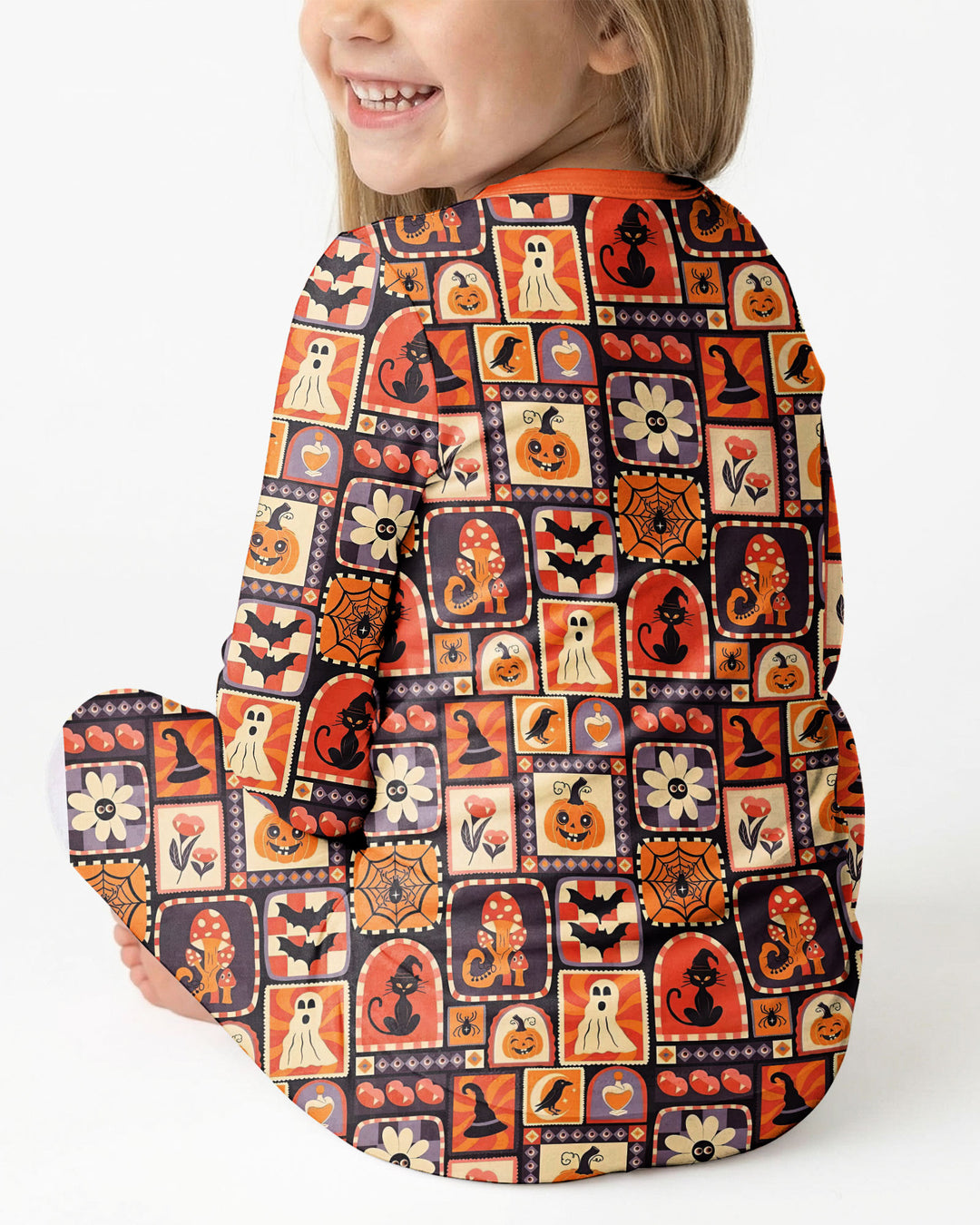 Retro Halloween Patchwork Icons Bamboo Two Piece Long Sleeve Pajama Set