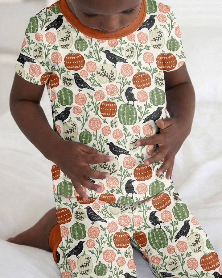 Country Crows with Mums and Pumpkins Bamboo Two Piece Short Sleeve Pajama Set