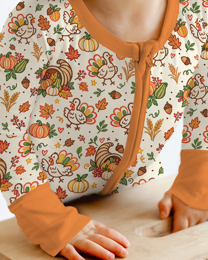 Thanksgiving Turkey Sketch Bamboo Convertible Zippy