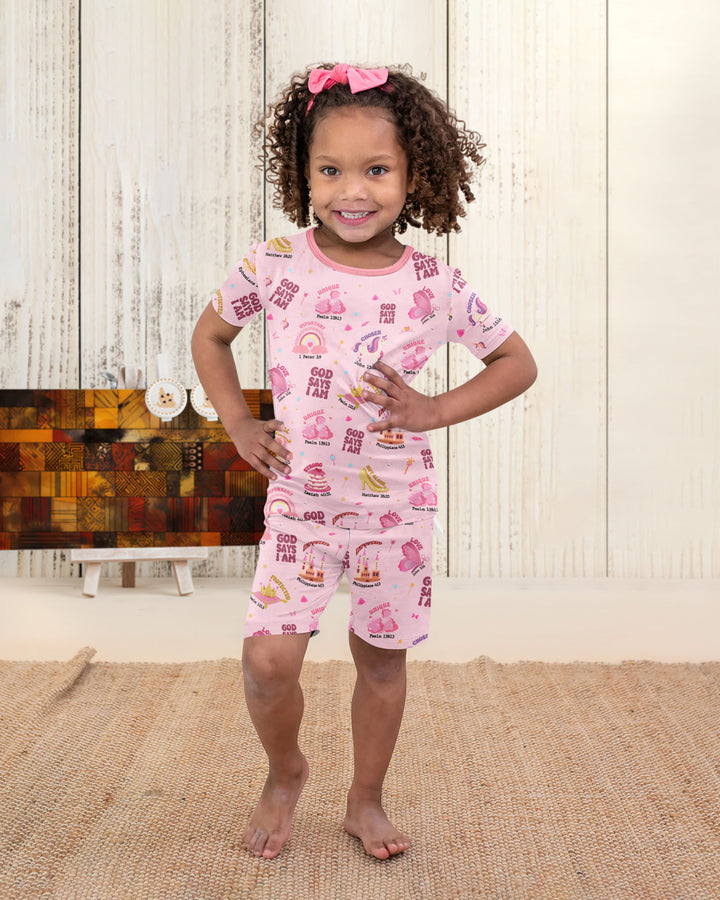God Says I Am Girl Bamboo Two Piece Short Sleeve Shorts Pajama Set