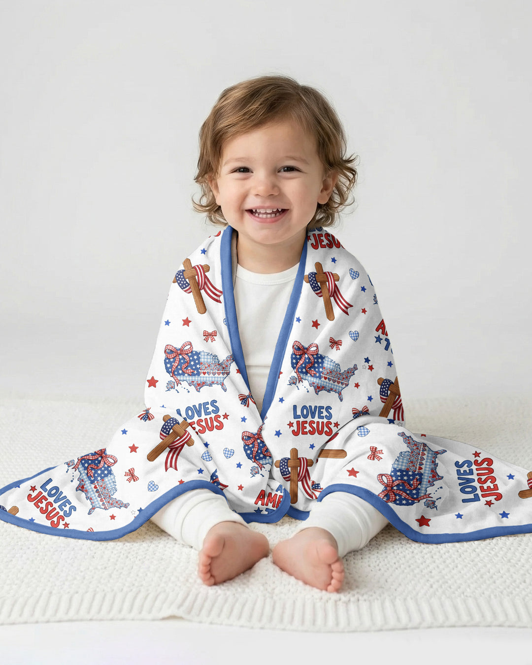 Loves Jesus And America Too Bamboo Blanket