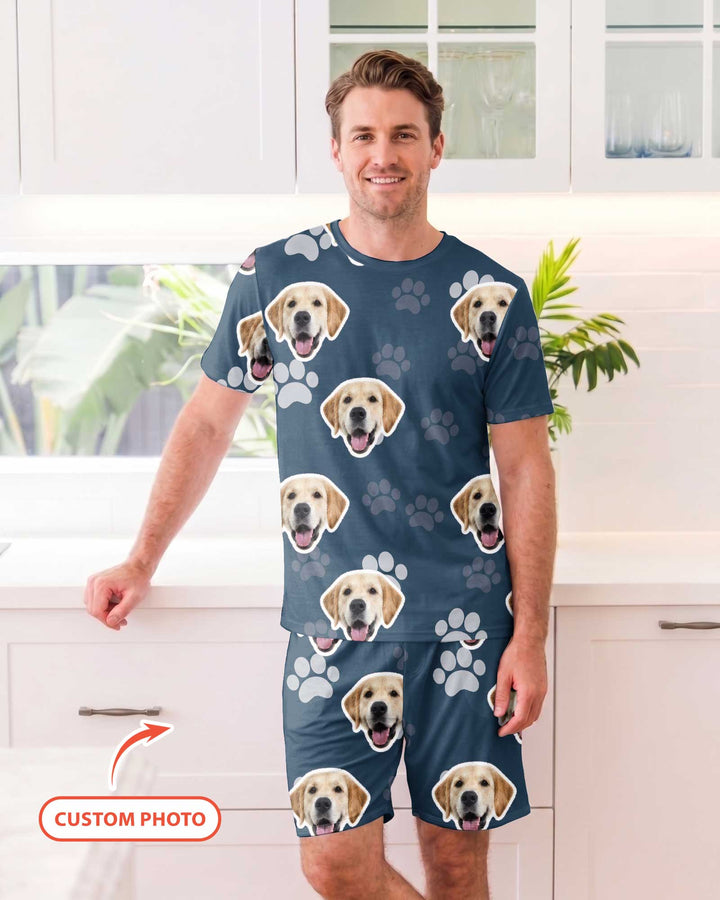Personalized Dog & Cat Photo Bamboo Men Short Sleeve Short Pajama Set