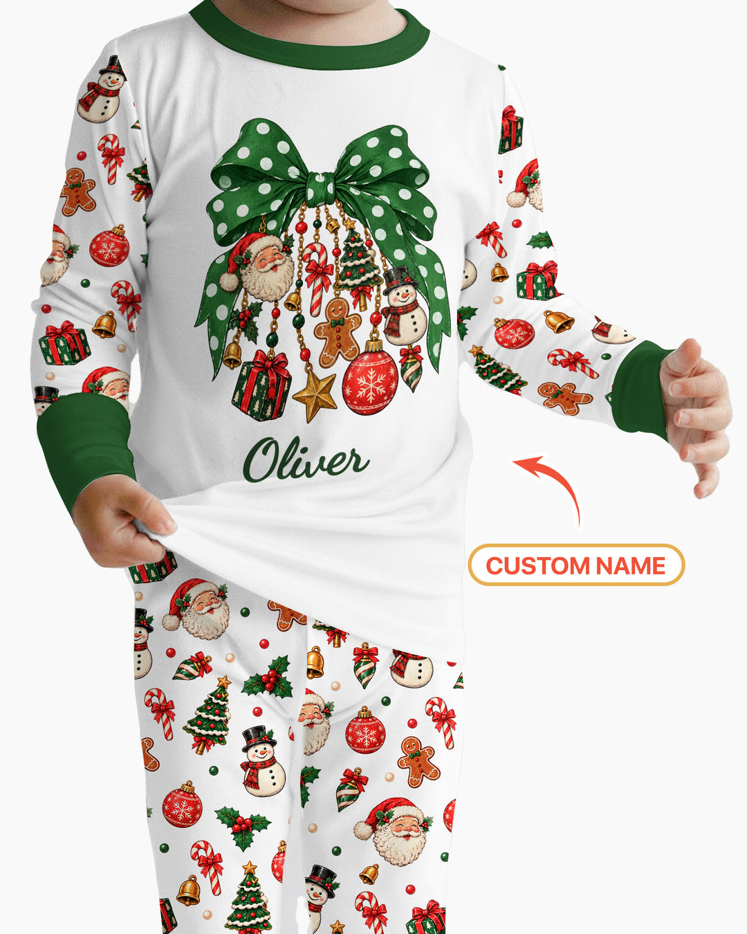 Custom Name Christmas The Bow Bamboo Two Piece Long Sleeve Pajama Set