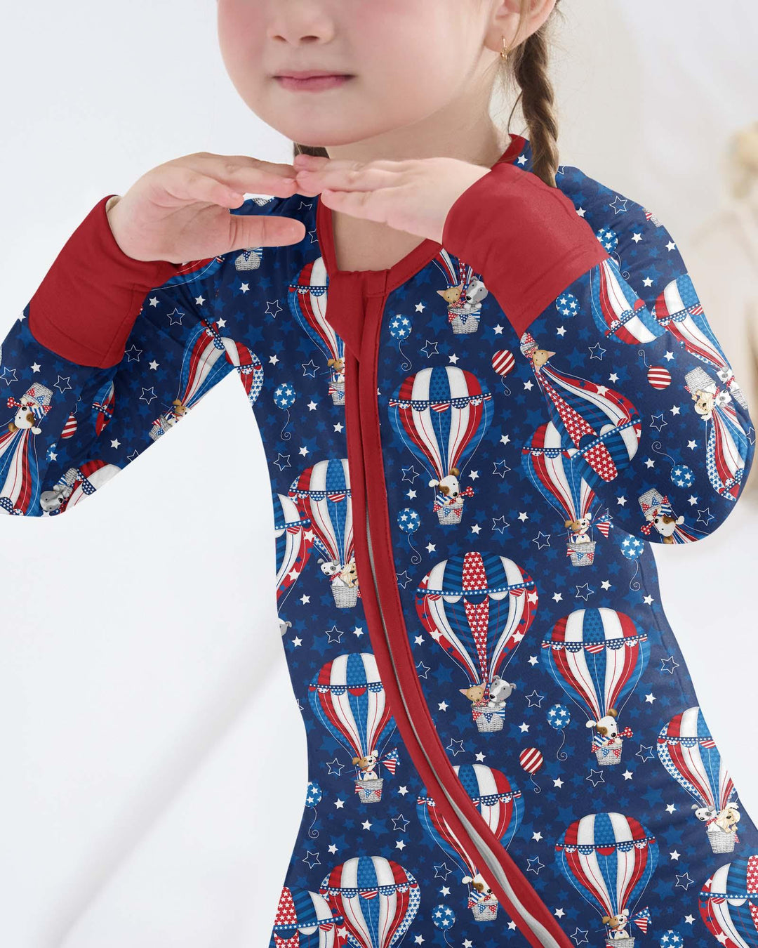 Patriotic Pups in Hot Air Balloons Family Matching Bamboo Convertible Zippy