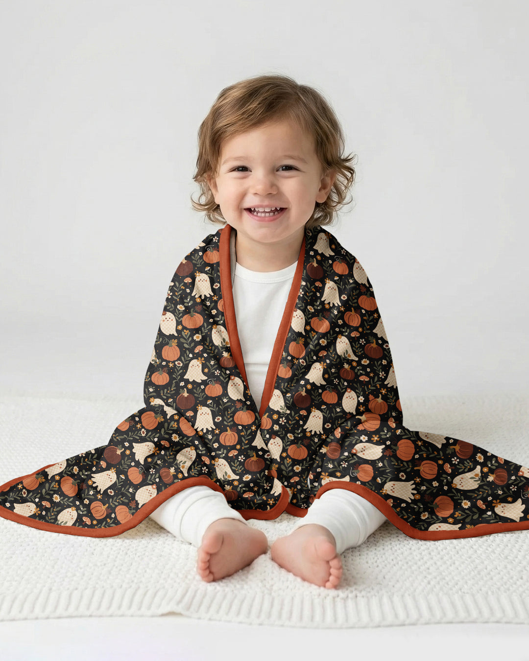 Ghost Pumpkin Harvest Floral Halloween Bamboo Blanket