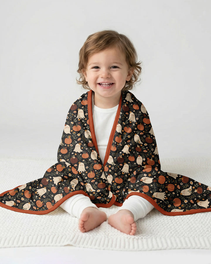 Ghost Pumpkin Harvest Floral Halloween Bamboo Blanket
