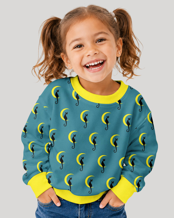 Black Cat Crescent Moon Celestial Night Bamboo Crewneck Sweatshirt