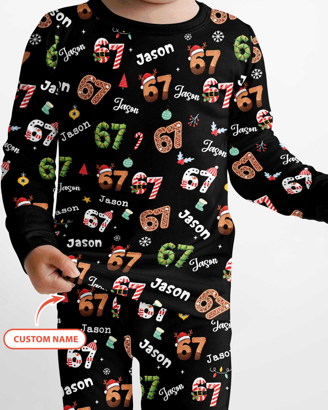 Custom '6 7' Six Seven Christmas Slang Meme Bamboo Two Piece Long Sleeve Pajama Set