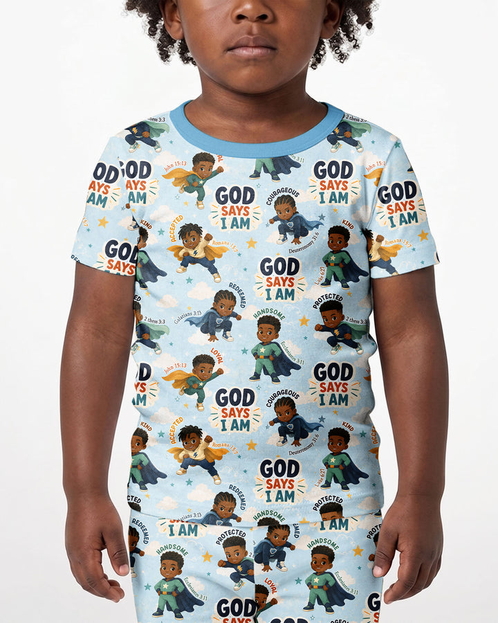 God Says I Am Black Superheroes Bamboo Two Piece Short Sleeve Shorts Pajama Set