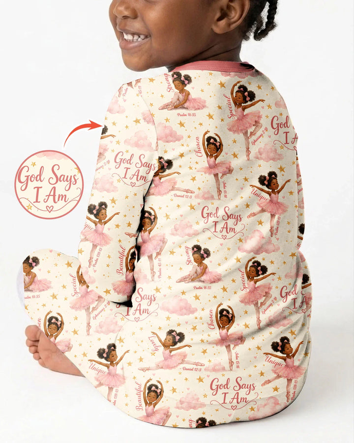 Black Girl Ballerina God Says I Am Bamboo Two Piece Long Sleeve Pajama Set