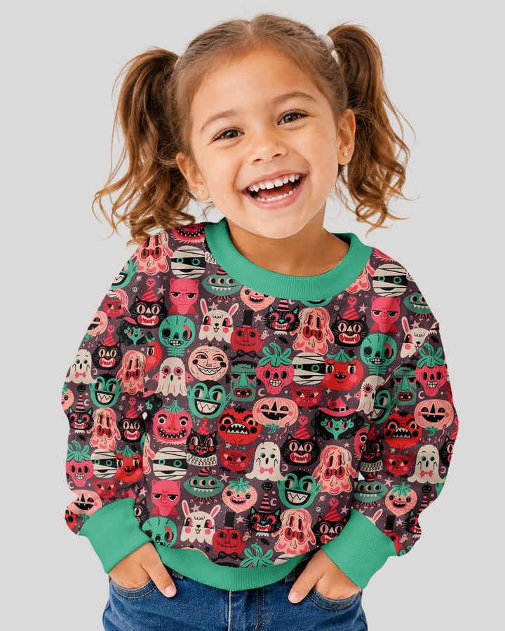 Retro Halloween Monsters Ghost Pumpkin Mummy Bamboo Crewneck Sweatshirt