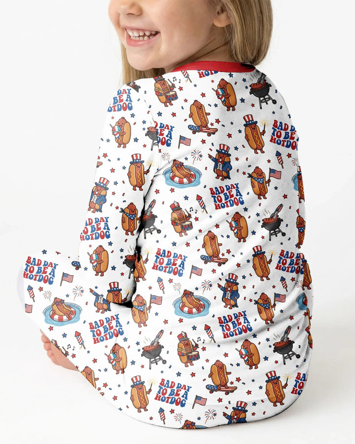 Hot Dog Patriotic Bamboo Two Piece Long Sleeve Pajama Set