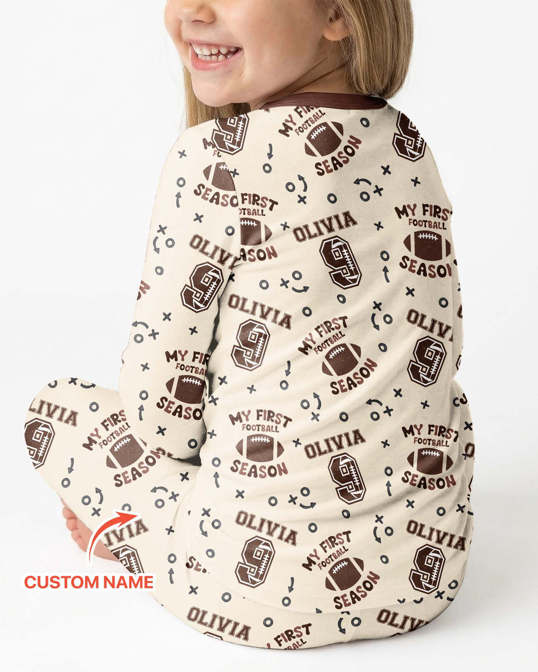 Custom Name My First Football Season Bamboo Two Piece Long Sleeve Pajama Set