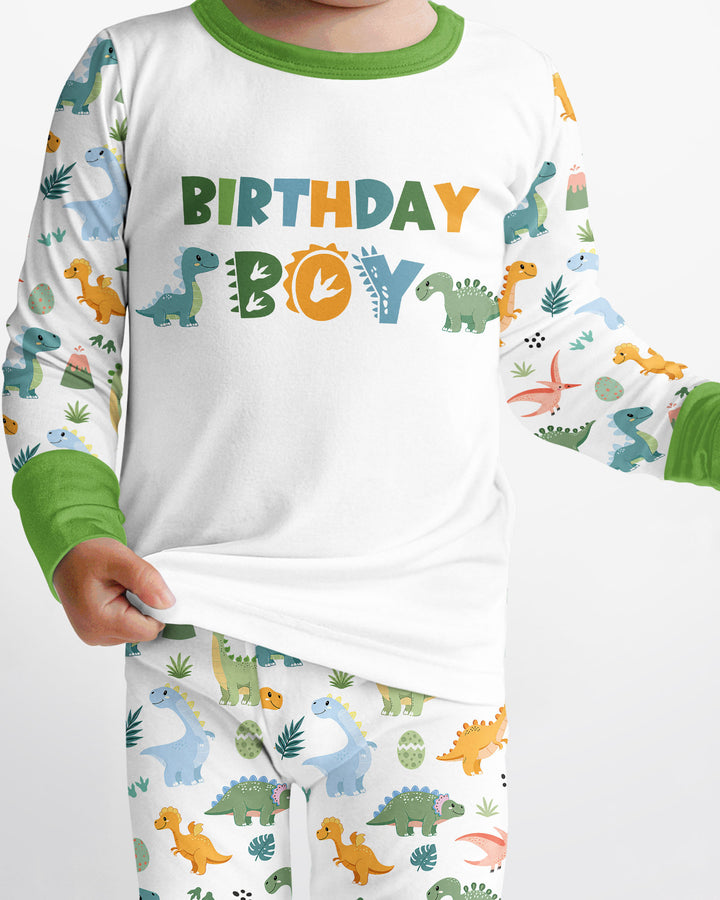 Personalized Dinosaur Birthday Bamboo Two Piece Long Sleeve Pajama Set