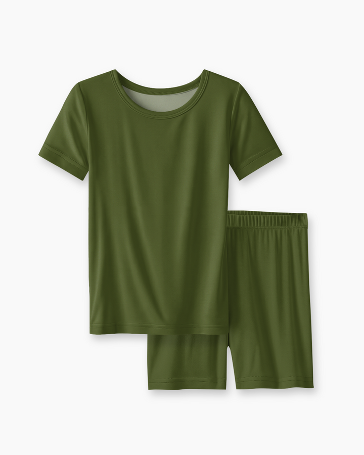 Solid Color Bamboo Two Piece Short Sleeve Short Pajama Set