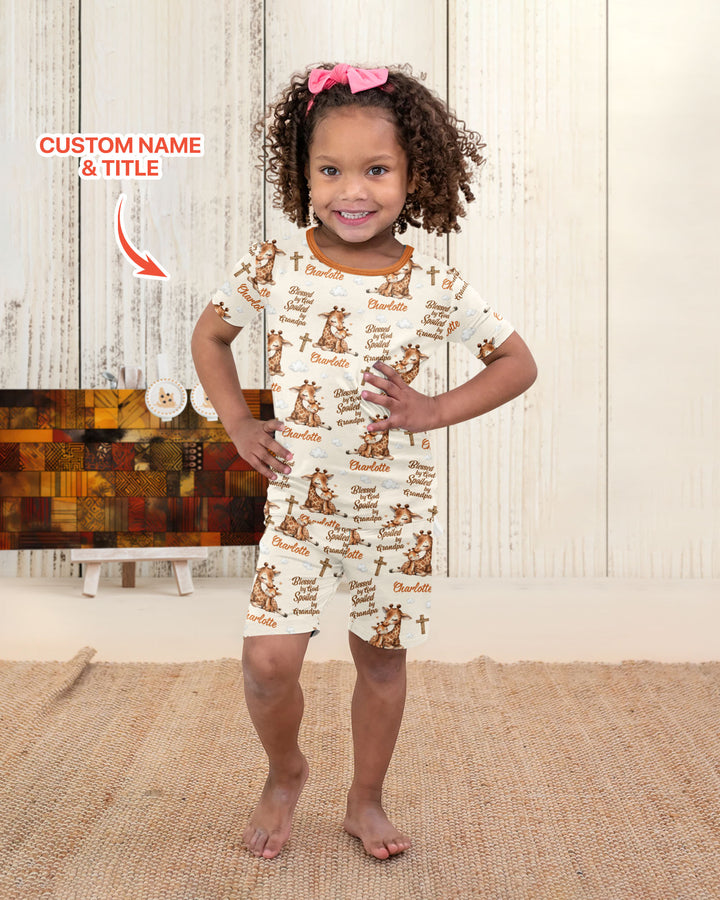 Custom Name Blessed By God Spoiled By Grandma Bamboo Two Piece Short Sleeve Shorts Pajama Set