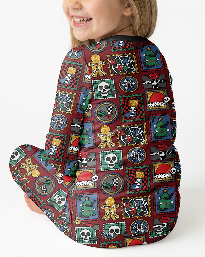 Retro Spooky Christmas Stamp Bamboo Two Piece Long Sleeve Pajama Set