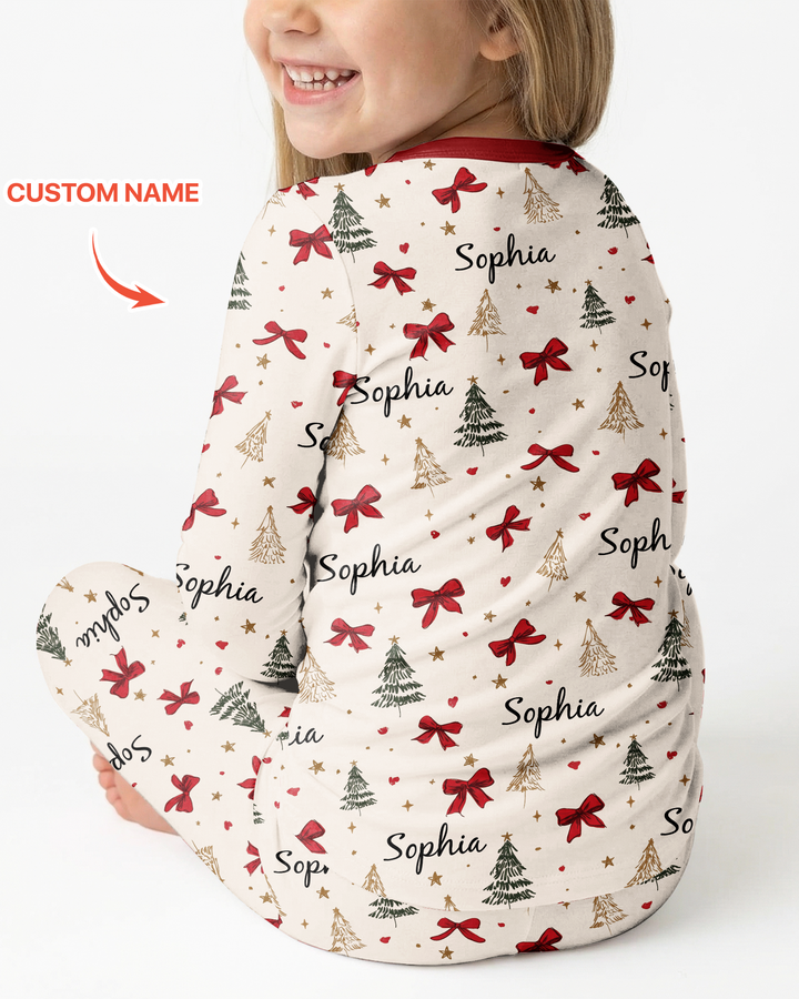 Every Knee Shall Bow Custom Name Mommy And Me Matching Bamboo Two Piece Long Sleeve Pajama Set